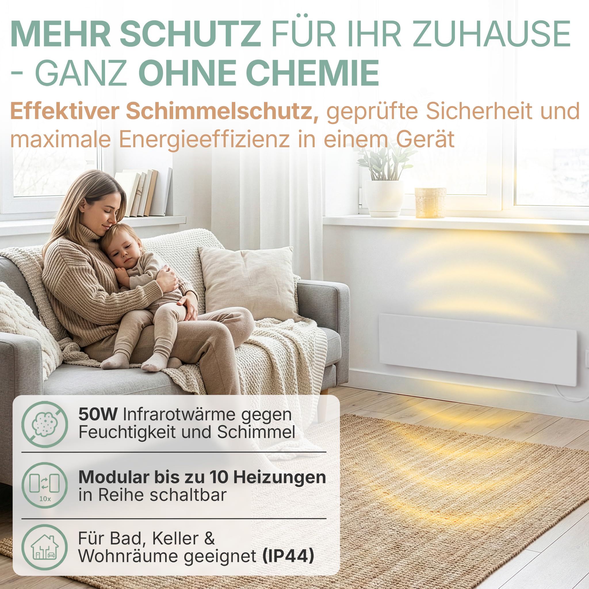 Heidenfeld Anti-Moisissure - Chauffage Infrarouge | Protection contre le Gel - Chauffage sans Produits Chimiques - Alternative au Spray Anti-Moisissure & Peinture (Set de 2)