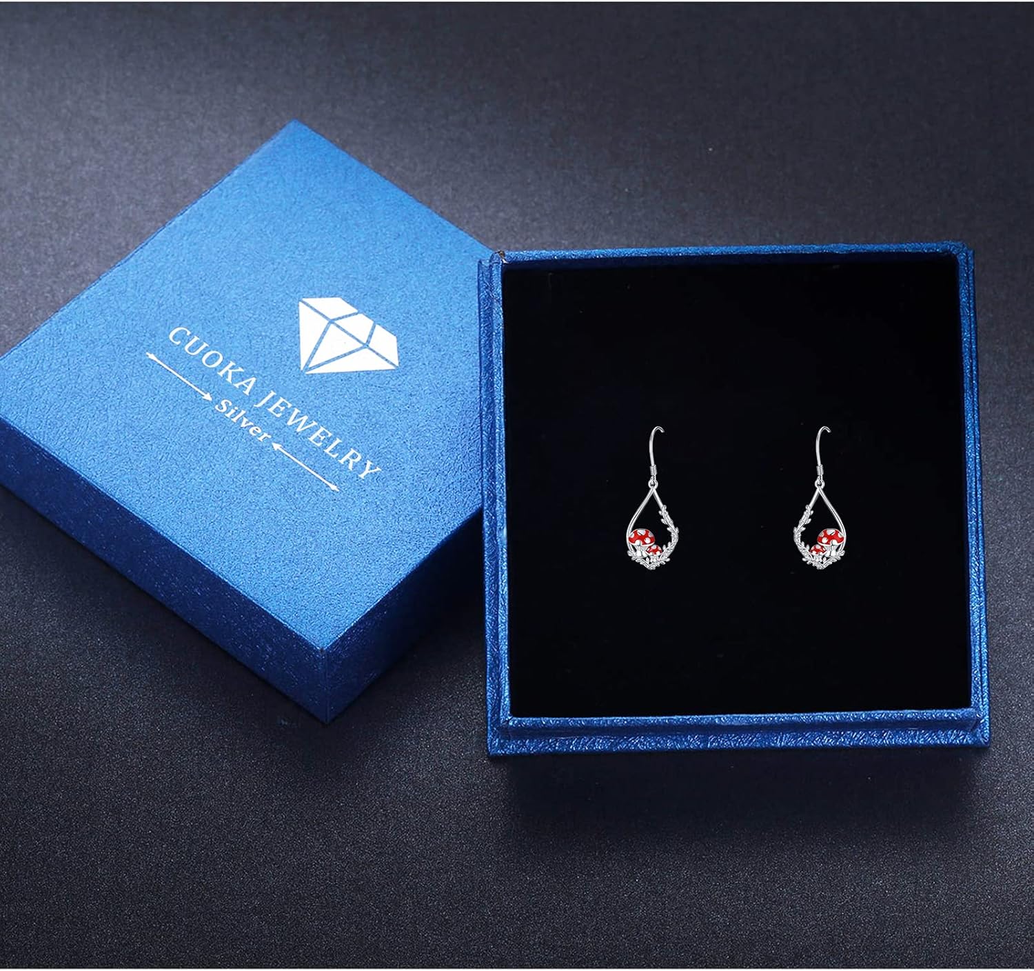 Mushroom Dangle Earrings for Women Life of Tree 925 Sterlinger Silver Enamel Simulation Fresh Red Teardrop Magical Mushroom Aesthetic Mushroom Leverback Earrings Jewelry