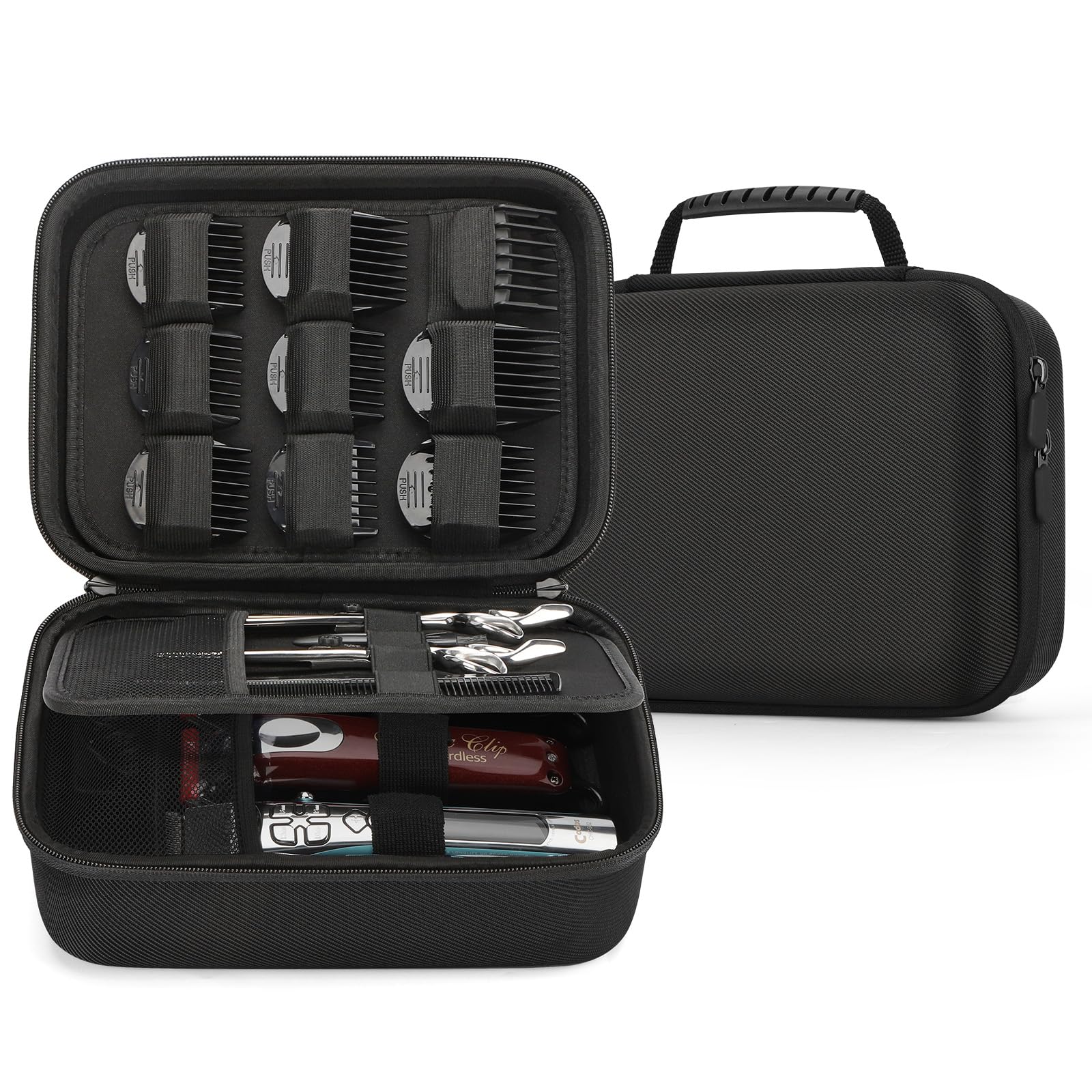 MOSLA Hard Barber Accessories Case for Hair Clippers, Mens Hair Cutting Barber Supplies Holder Organizer Storage Bag for Hair Cutting, Guard Grooming Kit (Nylon Black)-image-28