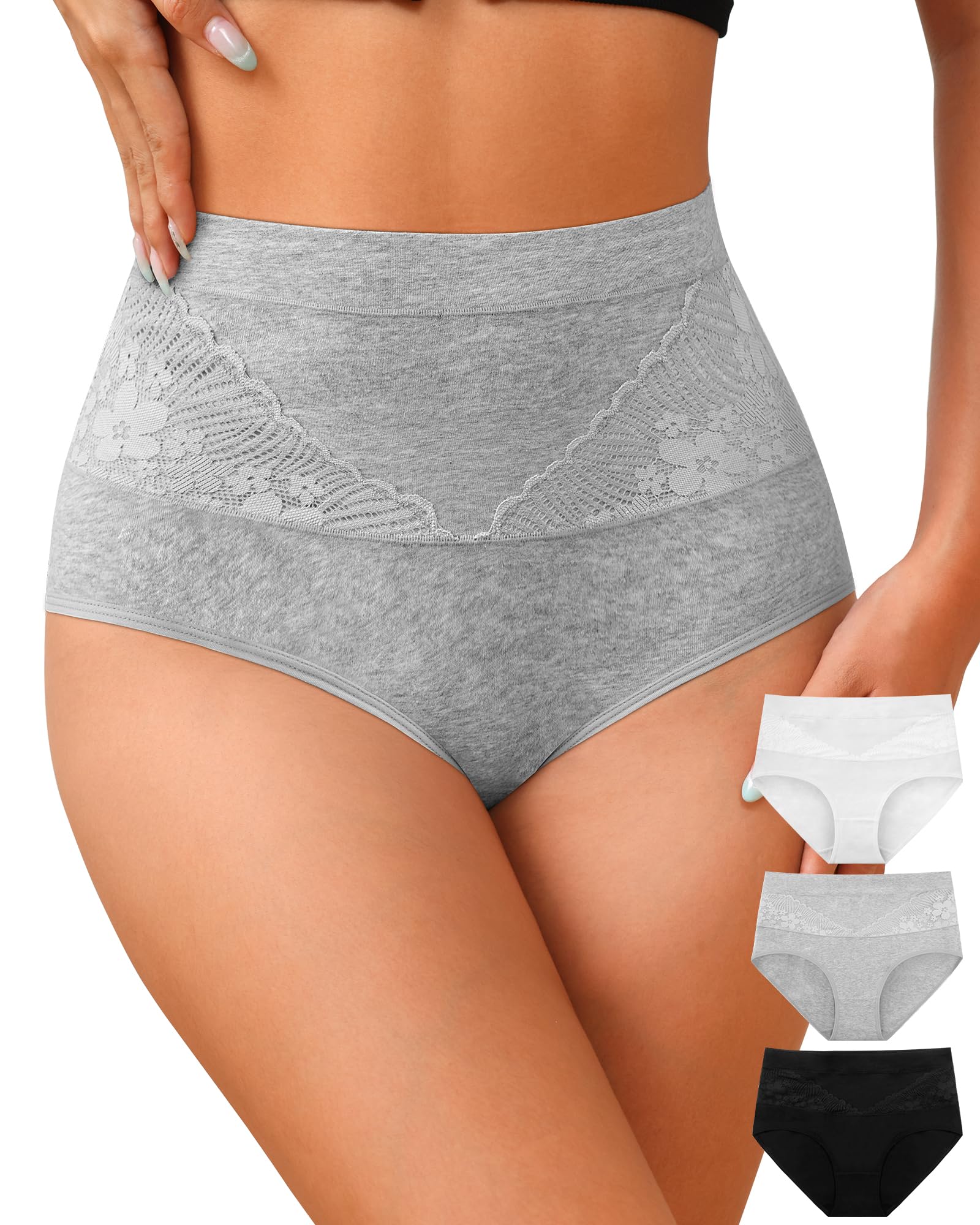K-CHEONYHigh Waisted Cotton Underwear for Women Tummy Control Ladies Panties Breathable Full Coverage 5Pack