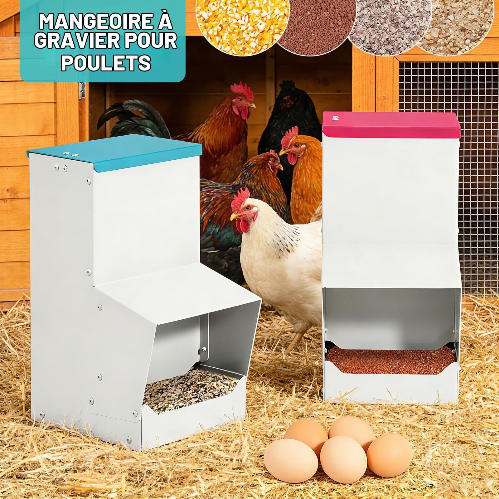 Distributeur De Nourriture pour Poules 10L en Métal, Anti Pluie, Exterieur | Mangeoire Pour Volailles, Bol Alimentaire Suspendable, Solide Et Facile À Nettoyer, Pas Besoin De Montage