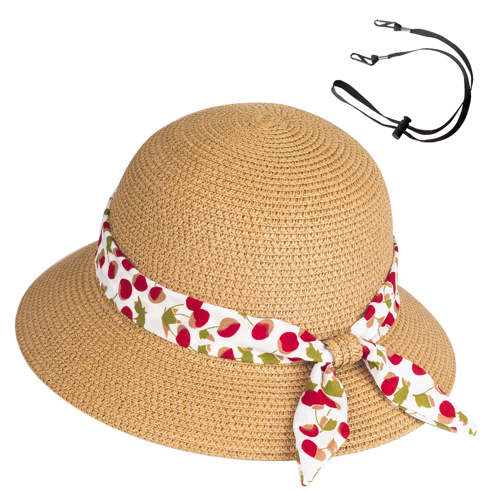 Cappello di paglia da sole per bambine, estivo, da spiaggia, ripiegabile, misura regolabile, con sottogola, per 5-10 anni