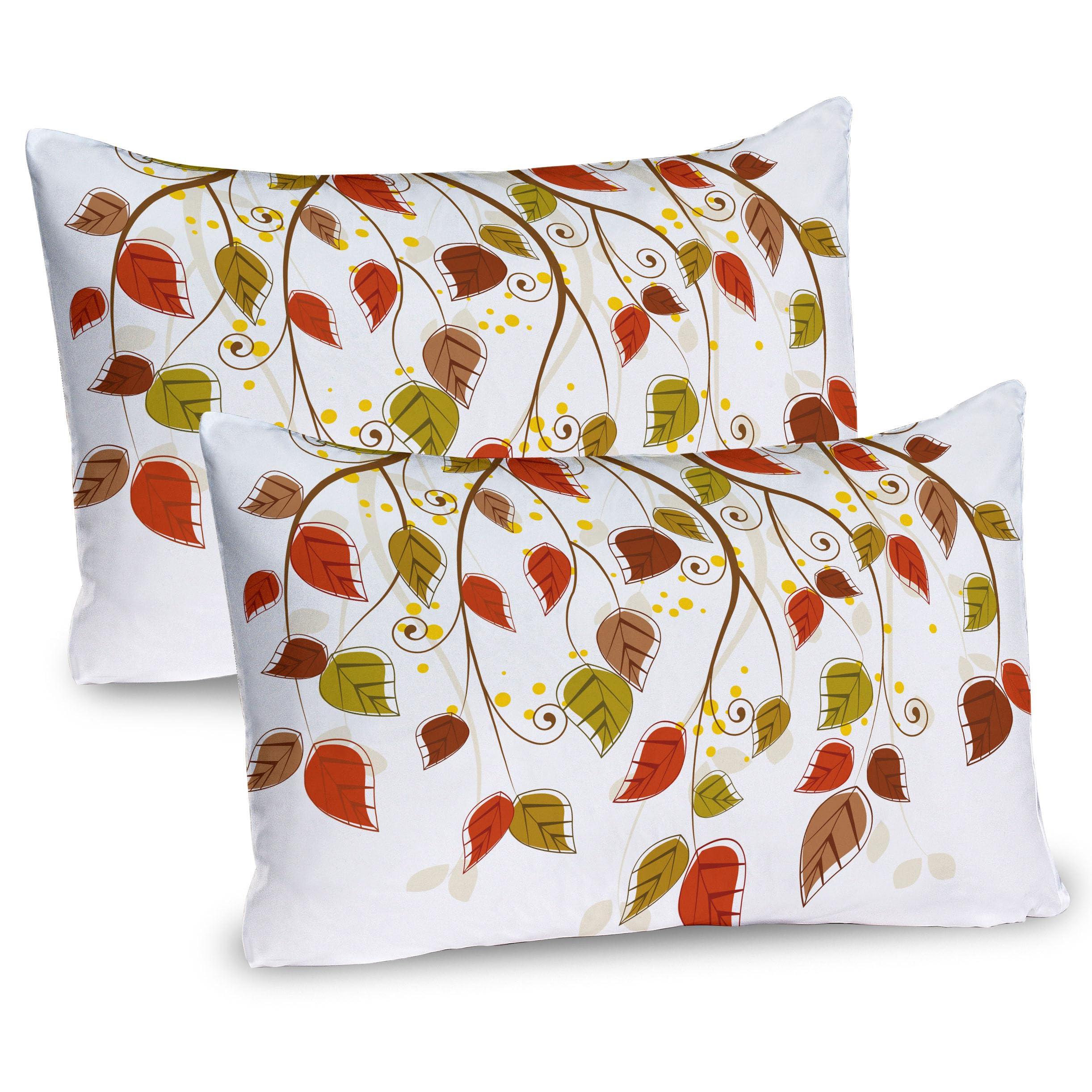 Ambesonne Autumn Pillow Sham Set of 2, Branches with Fall Leaves Seasonal Colors Nature Environment Foliage, Quality Microfiber Bedding Item for All Seasons, 36