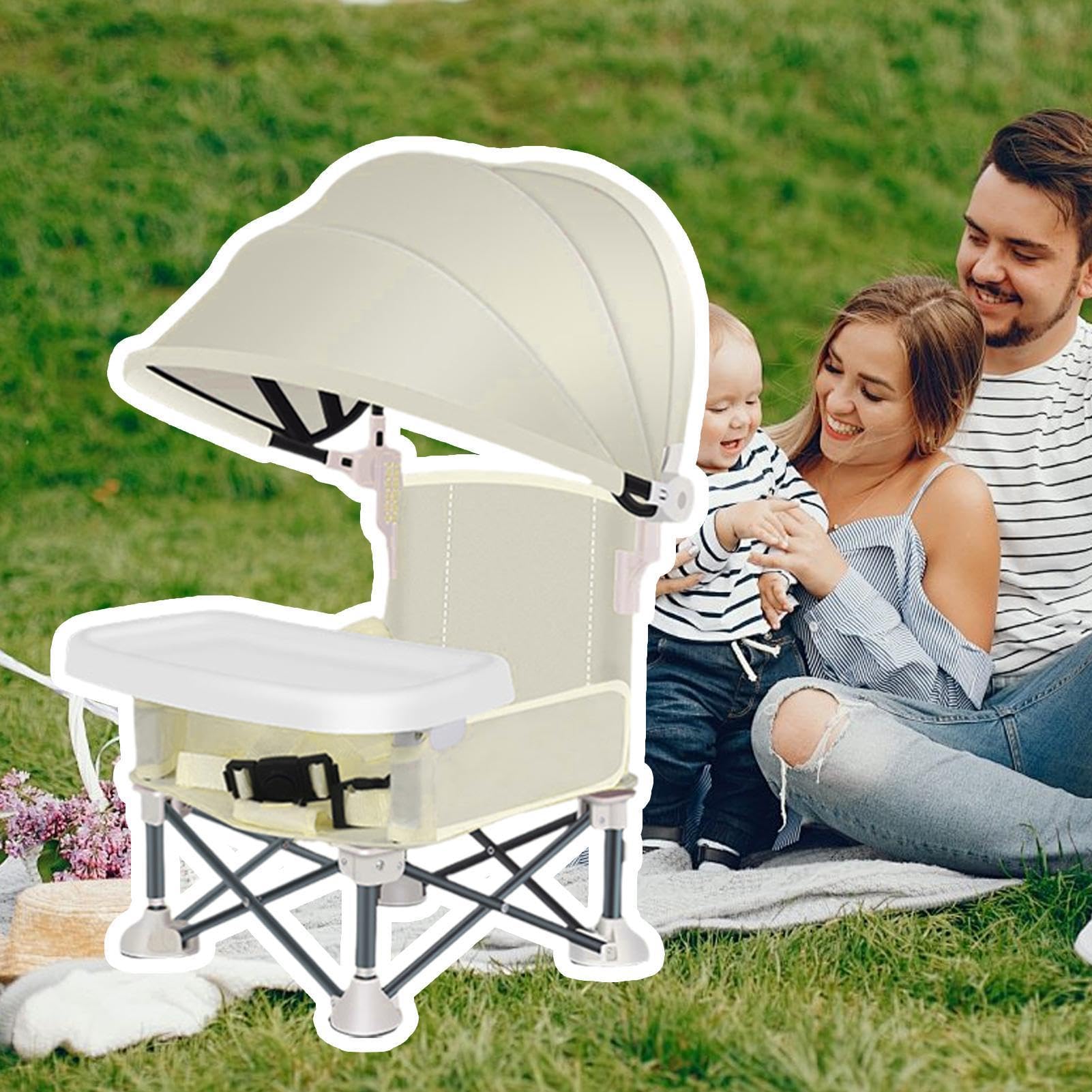 Trona para Bebé | Trona De Viaje Bebe Portátil Plegable | Silla Plegable Bebe con Toldo Y Bandeja Extraíble | Apoyo Sólido, Evitar Vuelco, Adecuado para Acampar, Playas Y Jardines