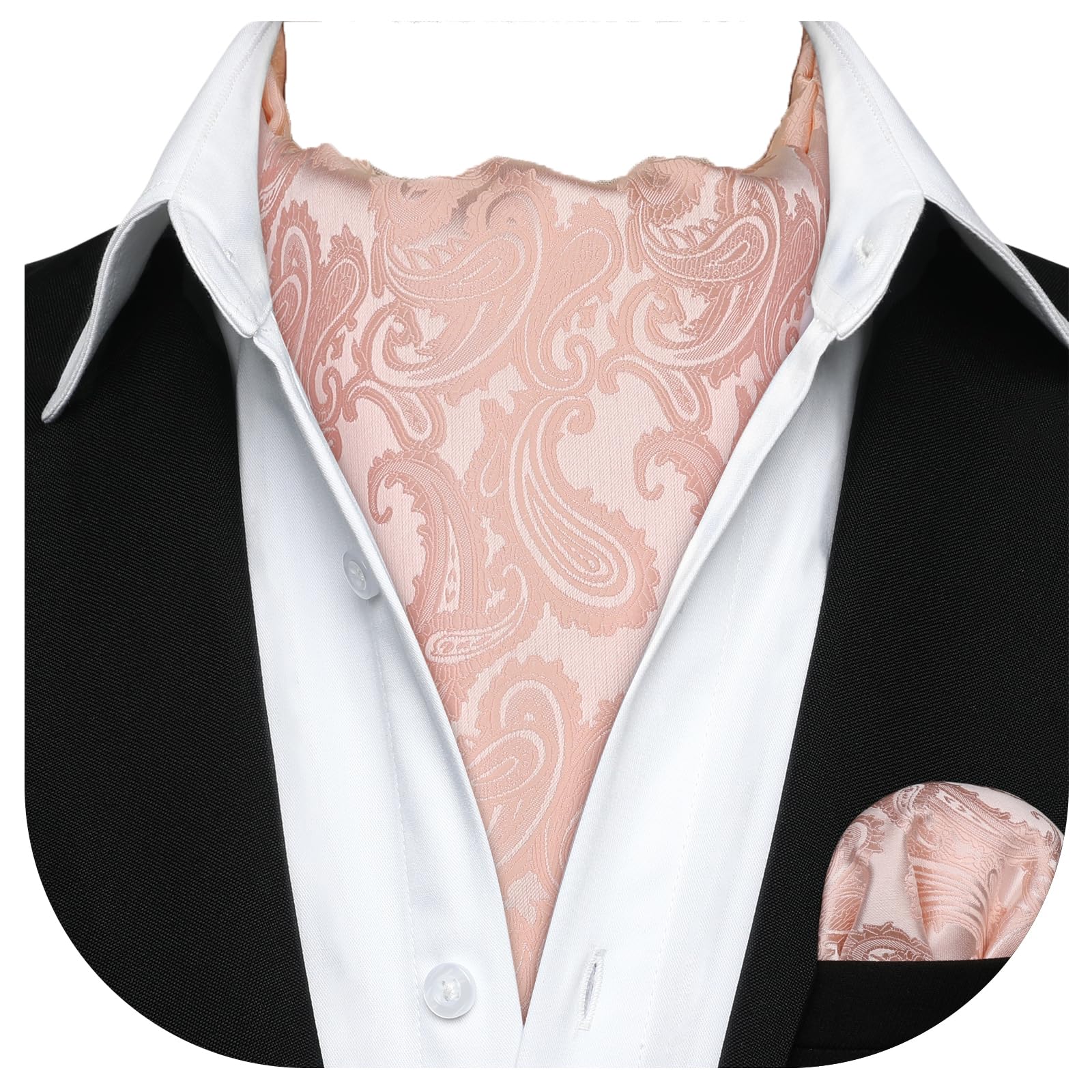 HISDERN Cravat for Men Silk Paisley Mens Cravat and Pocket Square Set Polka Dot Ascot Tie and Handkerchief for Wedding Party Christmas