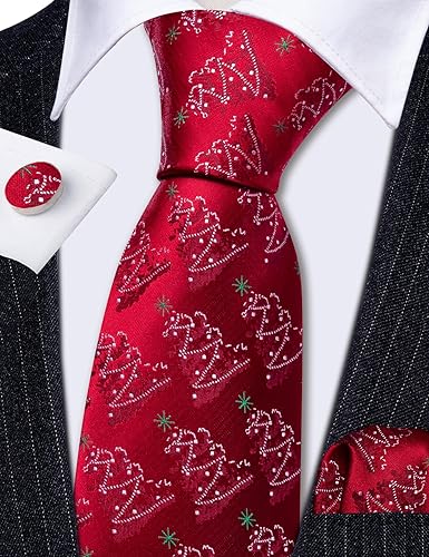 Miniatura 4 de Barry.Wang Conjunto de corbata para hombre, corbata de Navidad, festival, árbol de Navidad, copos de nieve, pañuelo tejido de seda, gemelos