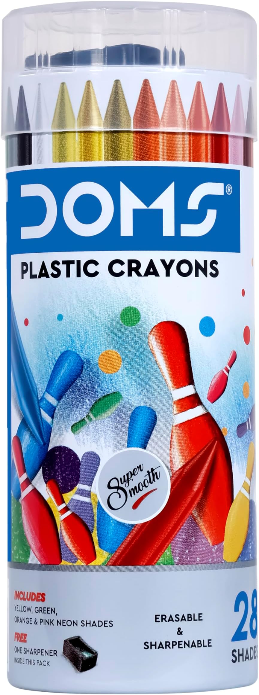 Plastic Crayon 28 Shades Round Tin