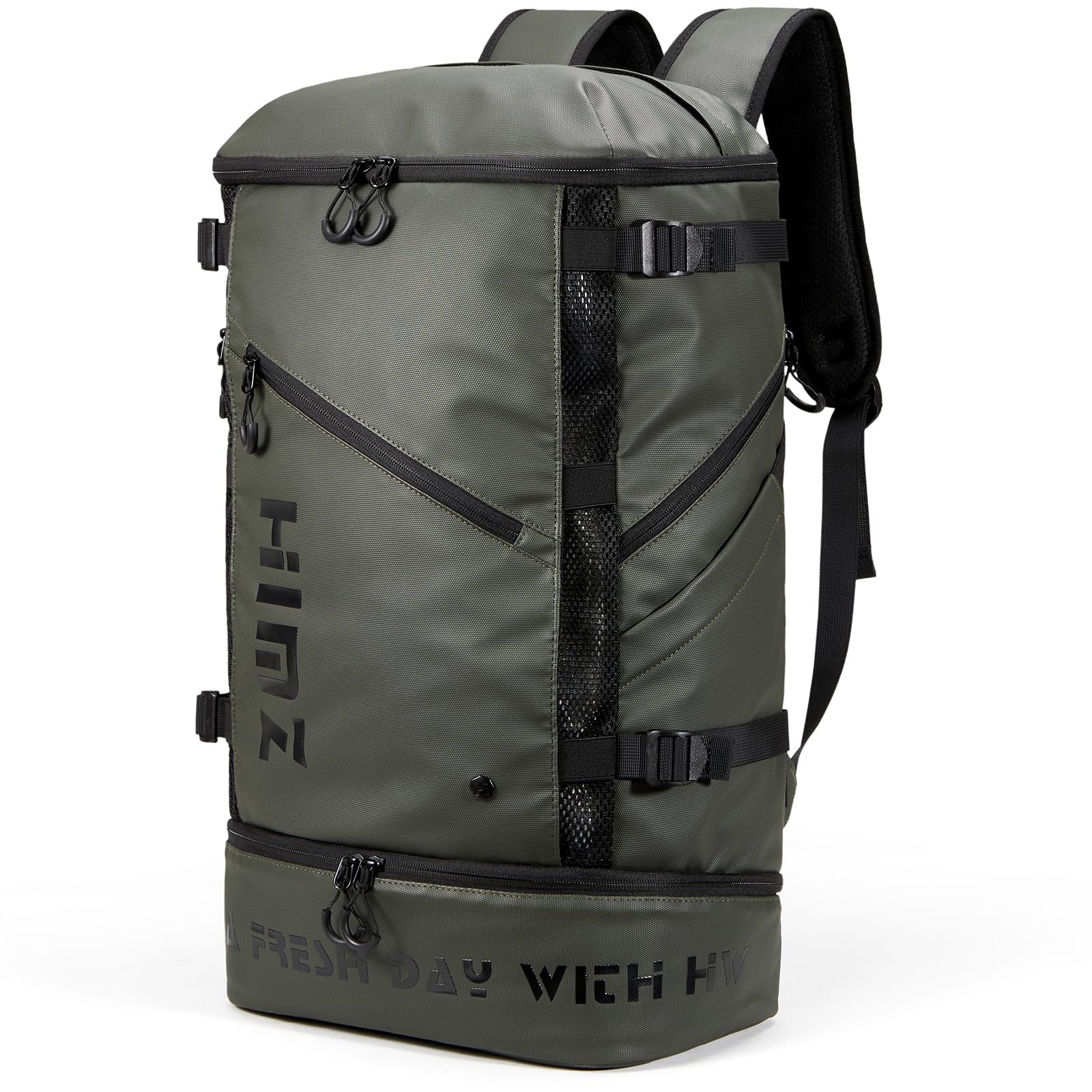 HIMZ WARRIOR Camping Backpack with Lunch Compartment, Water Resistant Mens Backpack Insulated for Work, 17 inch Laptop Bag, Carry On Backpacks for