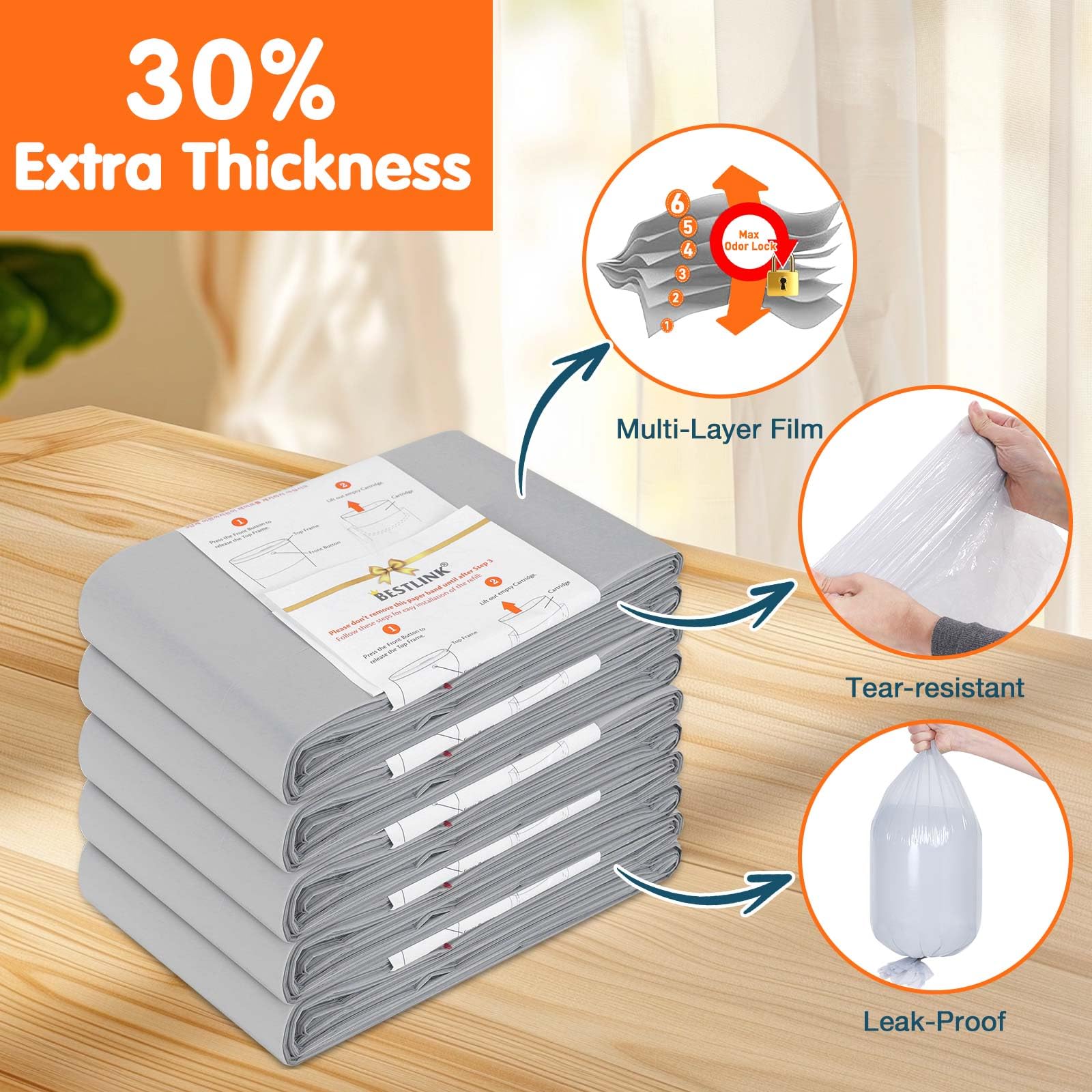 Paquete de 5 recambios compatibles con cubos de pañales DEKOR CLASSIC | 20 % de longitud extra para bolsas de repuesto para 2970 pañales | Máximo control de olores con aroma a bebé
