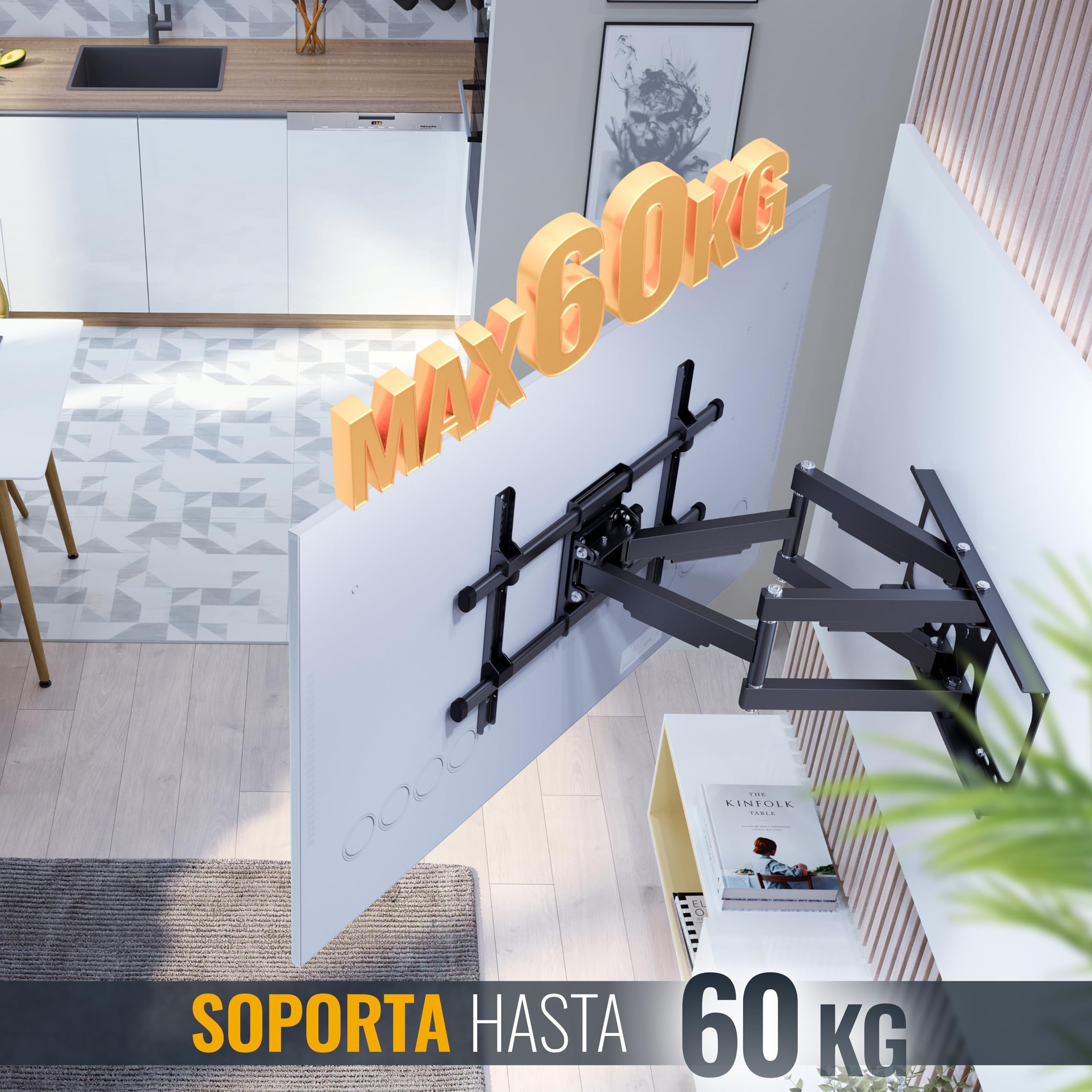 RICOO Soporte TV Pared Giratorio Inclinable Televisión 42-75" (107-191cm) S4964 Brazo Universal Televisor LED/LCD/Curvo VESA 300x200-600x400
