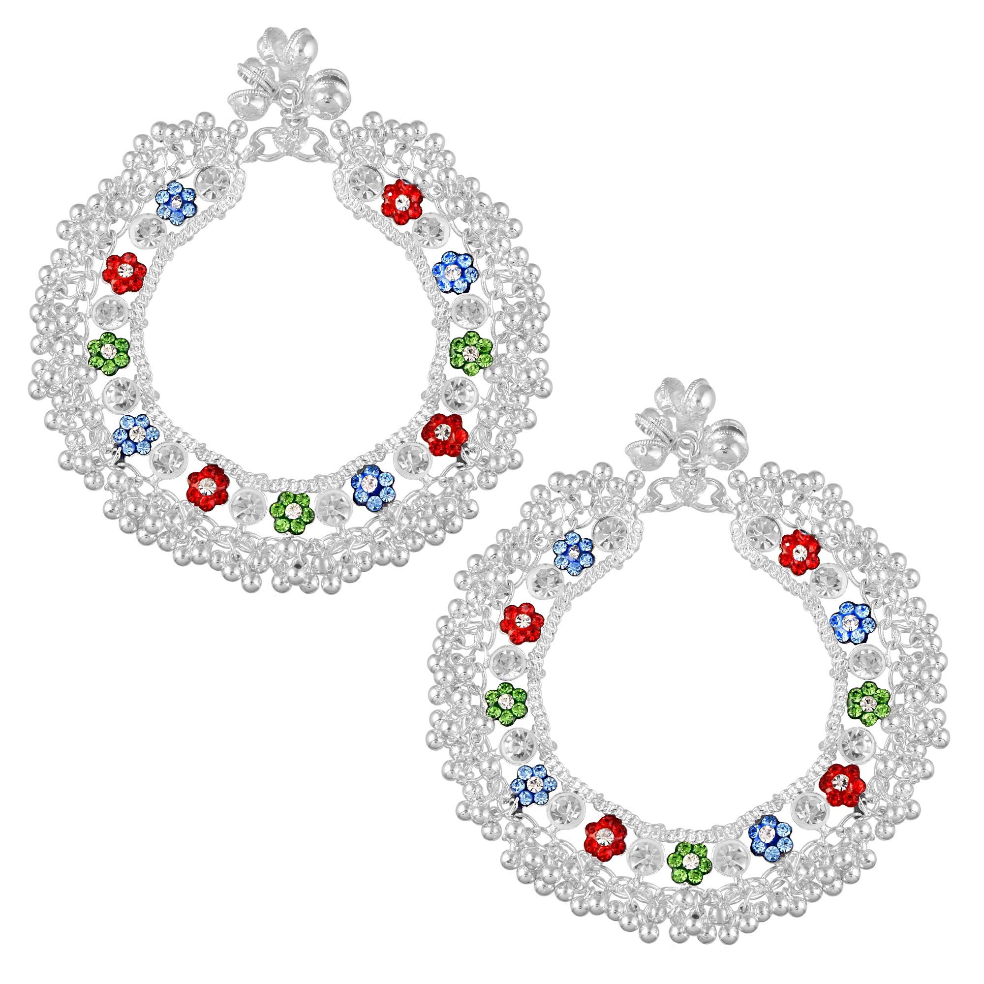 Memoir Brass Silverplated Colourful Floral Pattern Wedding Payal Pajeb Anklets Women Jewellery (AKRM6547) (B08RB3KQF8) Amazon Price History, Amazon Price Tracker