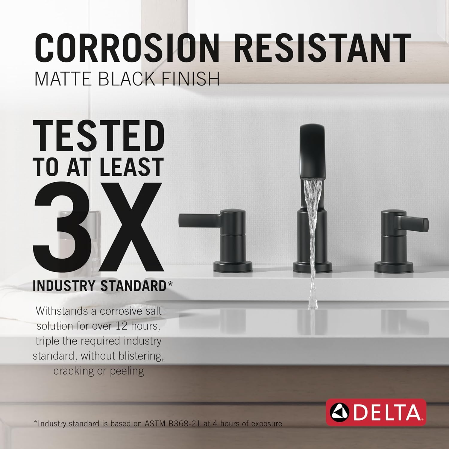 Delta Albion Matte Black Bathroom Faucet 3 Hole, 8 Inch Widespread Bathroom Sink Faucet for Vanity, Metal Push-Pop Drain Assembly, Matte Black 35855LF-BL - Image 2