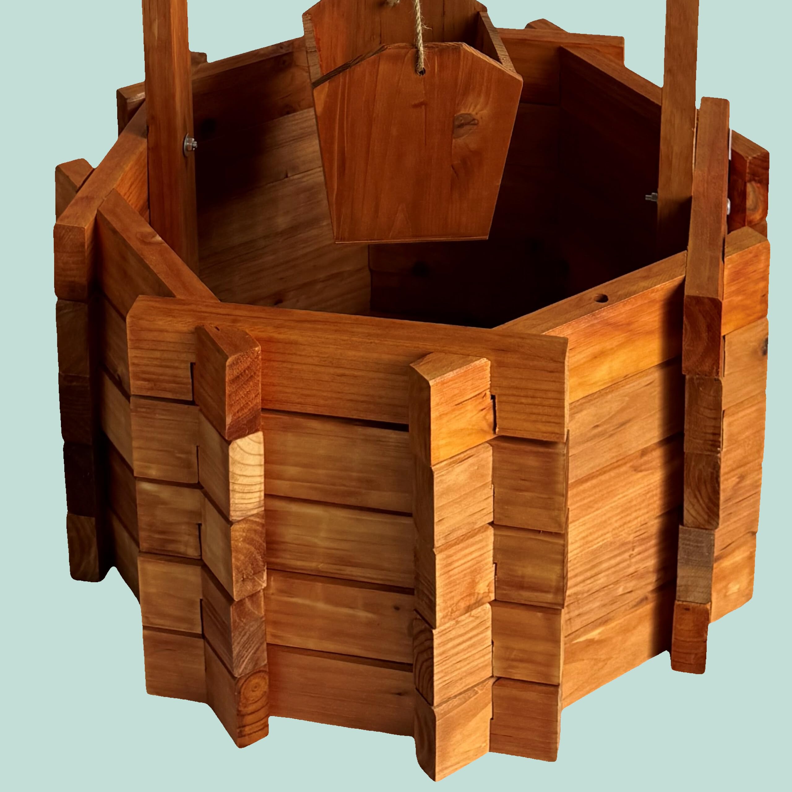 Relaxdays Fontaine décorative en Bois avec bac à Plantes, Seau et manivelle, 114 x 56 x 56 cm, Orange
