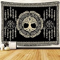 Vista 21 de F-FUN SOUL - Tapiz nórdico de vikings, tamaño grande 152 cm x 102 cm de franela suave, tapiz valknut vikingo con runas celtas, estética mitológica