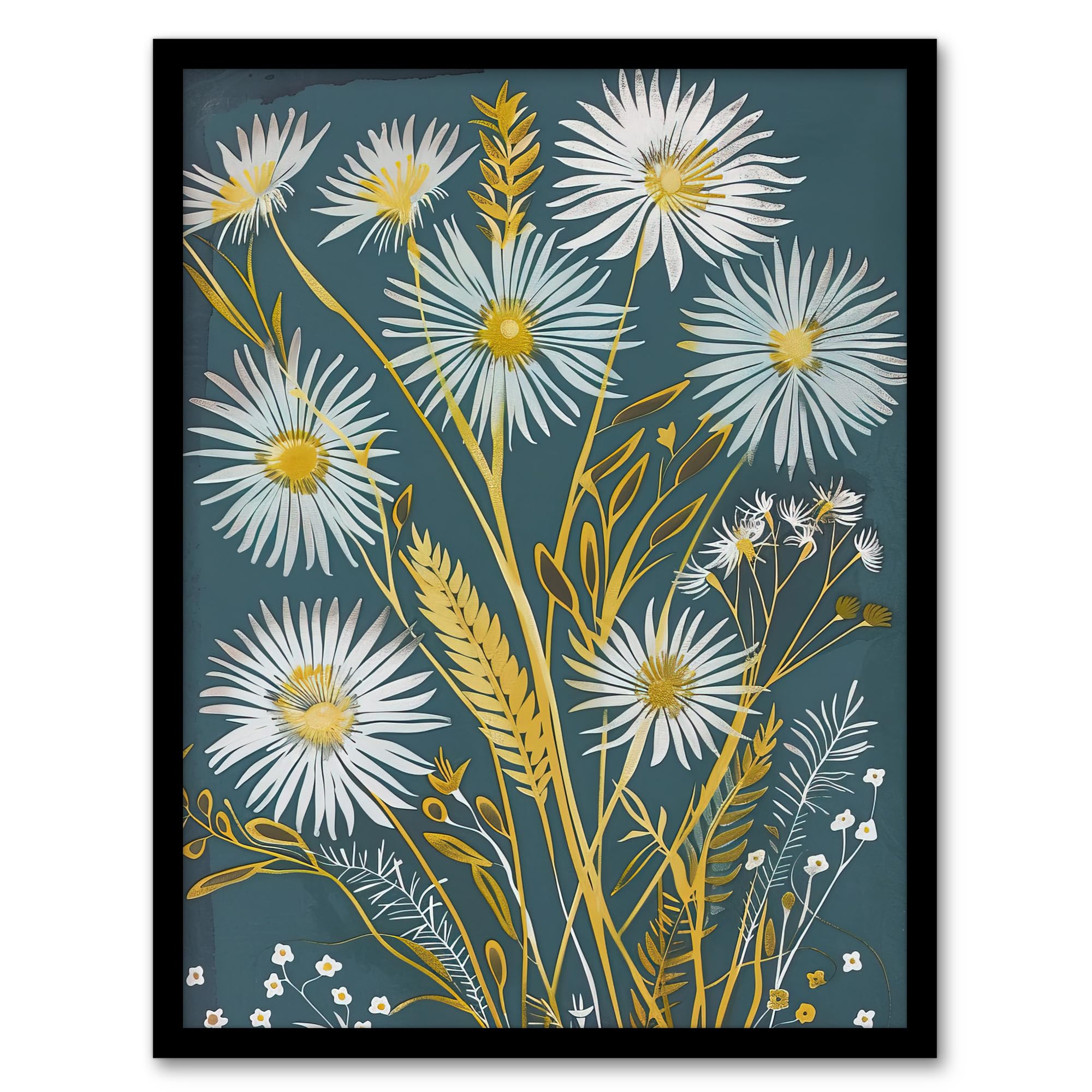 Artery8 Aster Wildflowers Painting Floral Wheat Harvest Living Room Artwork Framed Wall Art Print A4