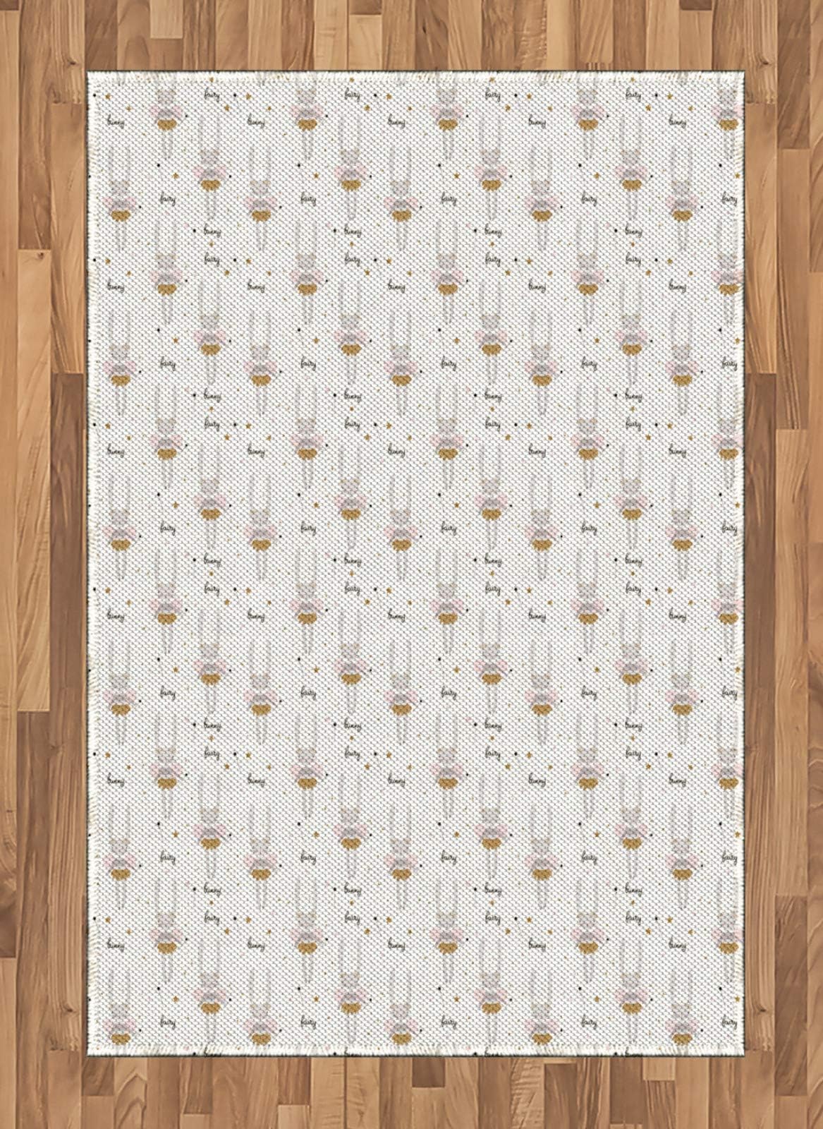 ABAKUHAUS Ballerina Area Rug, Cartoon Bunny Dancers, Flat Woven Accent Rug for Living Room Bedroom Dining Room, 4' X 5.7', Multicolor