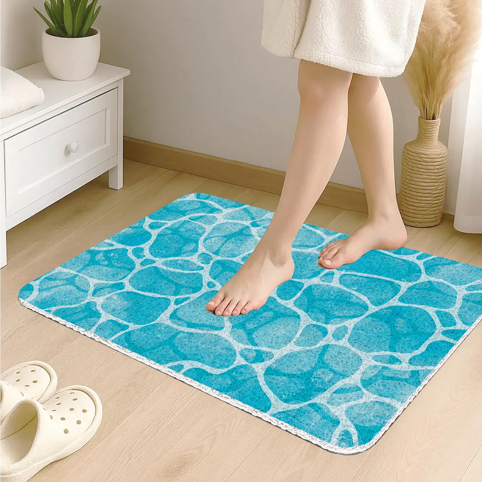 Tappetino da bagno antiscivolo, per vasca interna, in morbido PVC, con eccellente permeabilità, asciugatura rapida (80 x 80 cm, beige ciano)