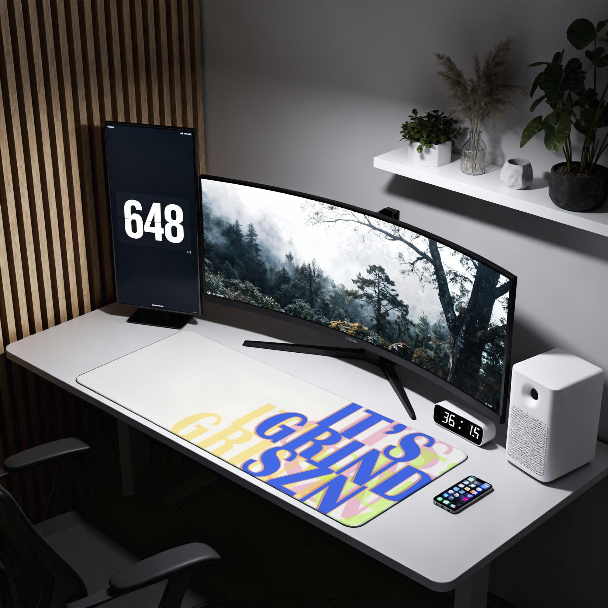SoulAbiti Grind Season Gaming Mouse Pad, 36 x 16 Inch XXXL Extended Desk Mat for Keyboard & Mouse, White Blue Motivational Deskpad, Non-Slip Rubber Base, Stitched Edges 4