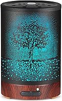 Mocosa Essential Oil Diffuser with 7 Color Lights & Auto-Off - Metal Cool Mist Humidifier for Aromatherapy, Home Office Relaxation (Tree Design)