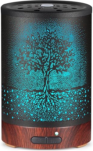 Difusor de aceite esencial, difusor de aromaterapia con 7 colores de luz y apagado automático para mujeres, humidificador de niebla fría de metal