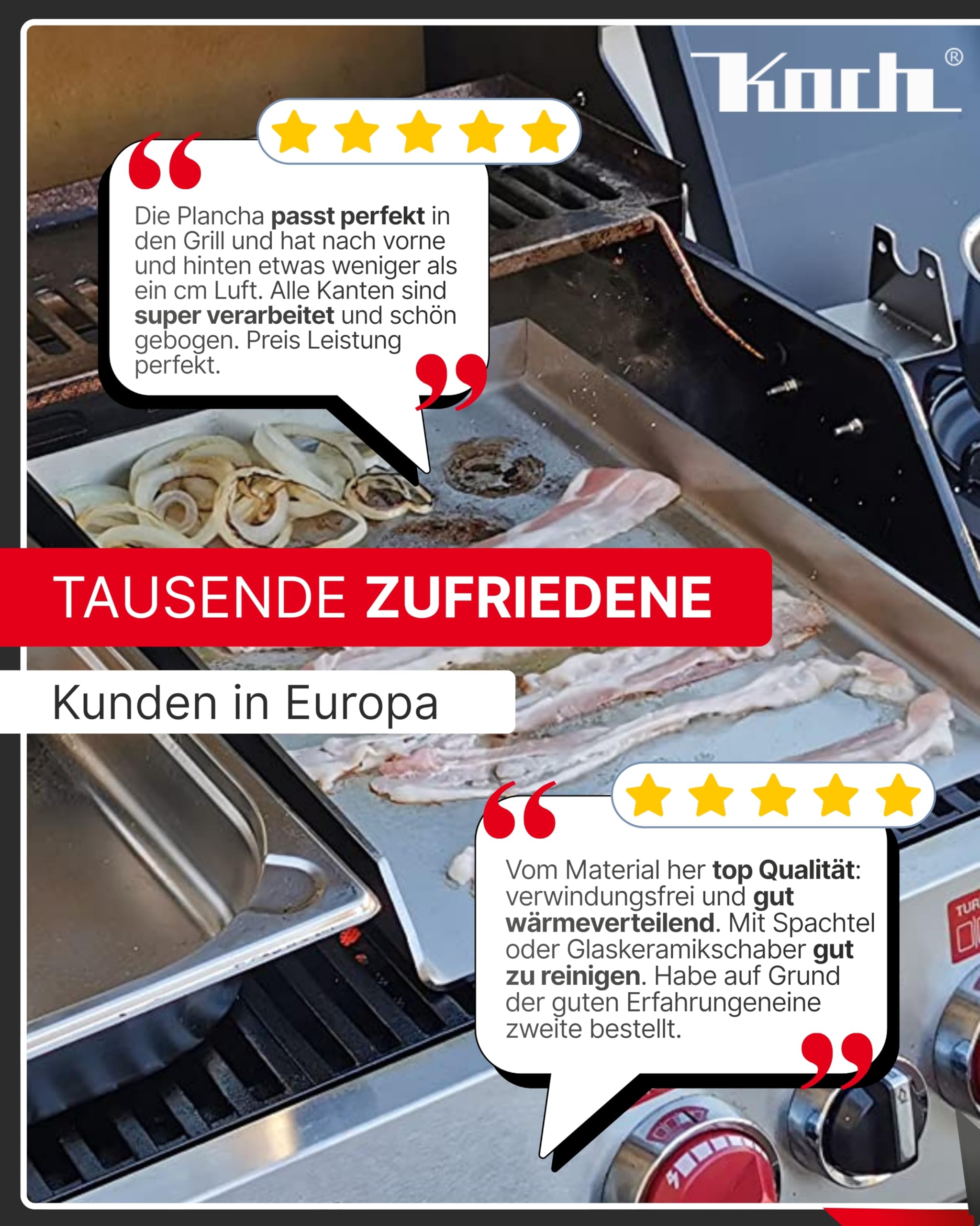 Koch Universal Grillplatte aus 100% Edelstahl - 30 x 30 x 3,5cm - Plancha für alle Grillarten - Gleichmäßige Hitzeverteilung & auslaufsichere Ecke - Rostfrei & bis zu 500°C hitzebeständig #54