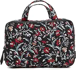 Vera Bradley Estojo organizador de maquiagem de viagem Ultimate Cotton Perennials Noir, Perenes Noir