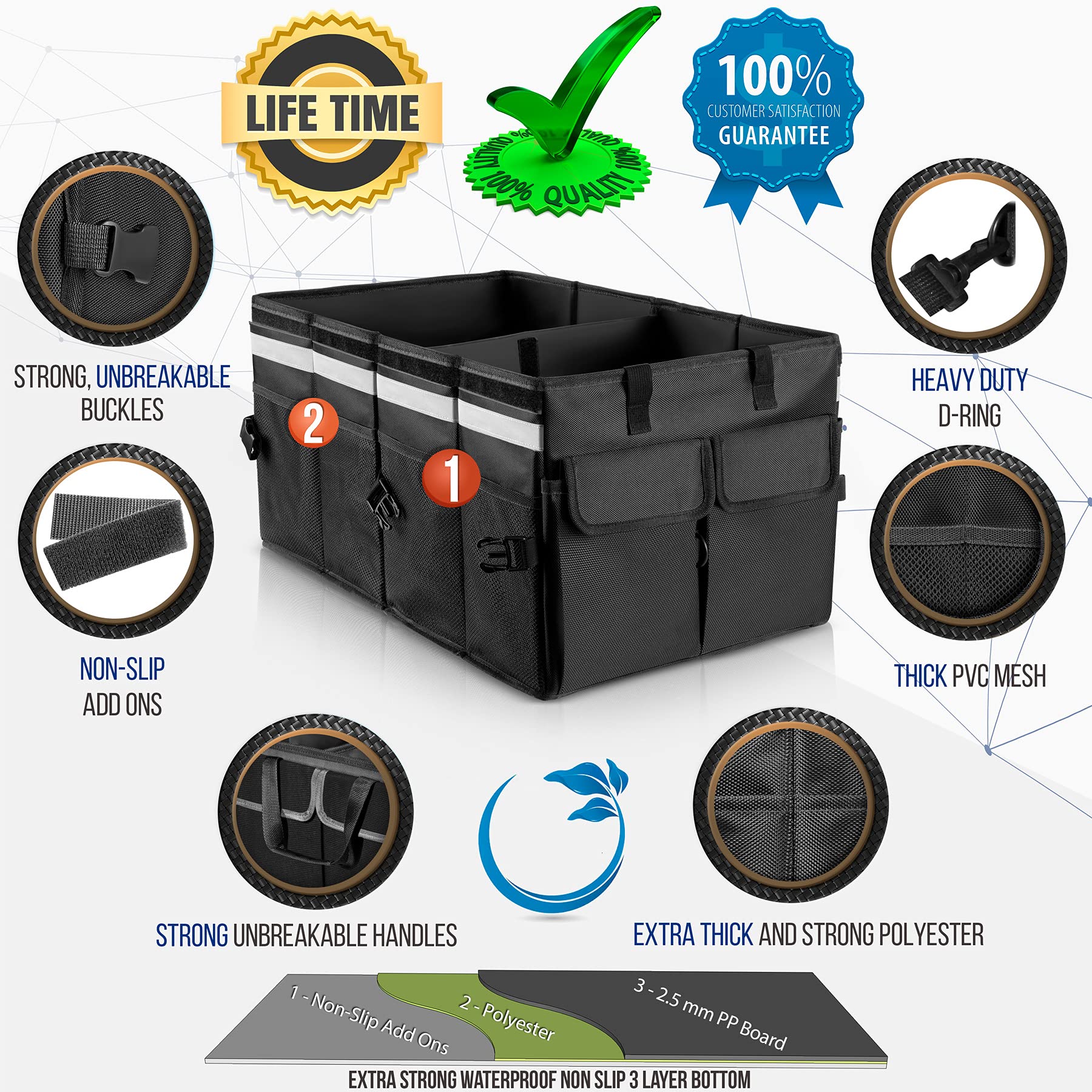 Starling's Organizador de maletero de coche, súper fuerte, caja de almacenamiento plegable para SUV, automóvil, camión, parte inferior antideslizante e impermeable, se adapta a cualquier vehículo (2