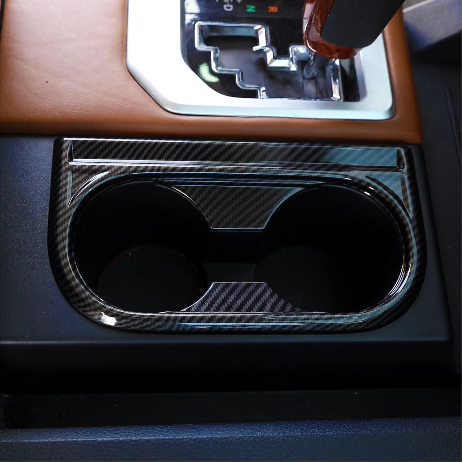 Center Console Cup Holder Frame Cover Trim Compatible with Toyota Tundra 2014-2021, Car Interior Decoration Accessories (Carbon Fiber Pattern)