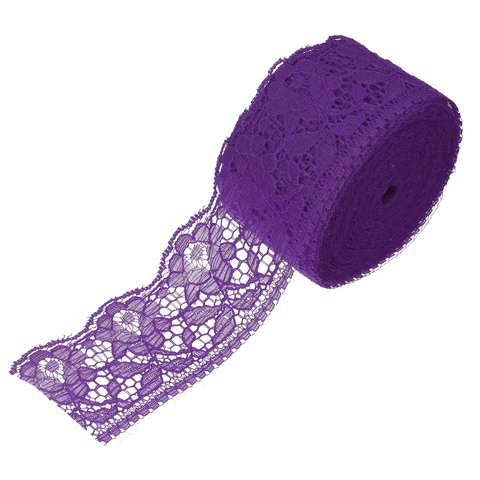 sourcing map 2.4 Inch Wide 10 Yard Elastic Lace Ribbon Floral Pattern Dark Purple Stretch Lace Trim Embroidered Fabric for Sewing Making, and DIY Crafts, Gift Wrapping, Bouquets, Wedding Decor