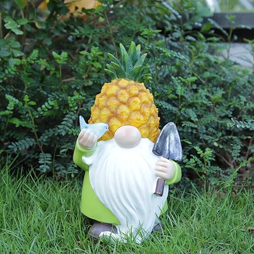 Miniatura 7 de Estatuas solares de jardín con luces de piña, gnomos de jardín de resina con pájaro, estatuas de patio al aire libre para patio, balcón, césped,