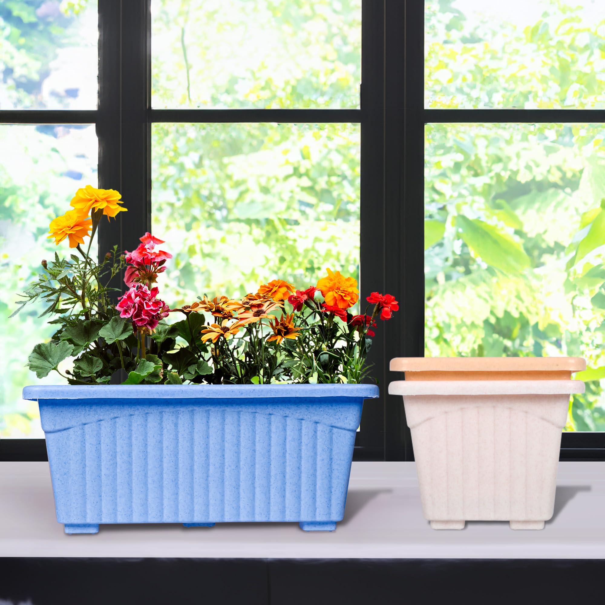 Kuber Industries Pack of 3 Flower Pot | Flower Pot for Living Room-Office | Planters for Home-Lawns & Gardening | Window Flower Pots for Balcony | Marble Jupitar | Sky Blue-Pink & Peach (B0CYPR7M1H) Amazon Price History, Amazon Price Tracker