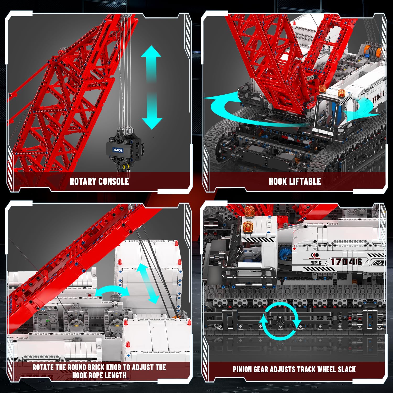 Mould King 17046 Tecnología Grúa Bloques de Abrazadera, 4494 Piezas Control Remoto Grúa Juguetes con 5 Motores, Ingeniería de Grúa de oruga teledirigida Kit con control de aplicación para niños