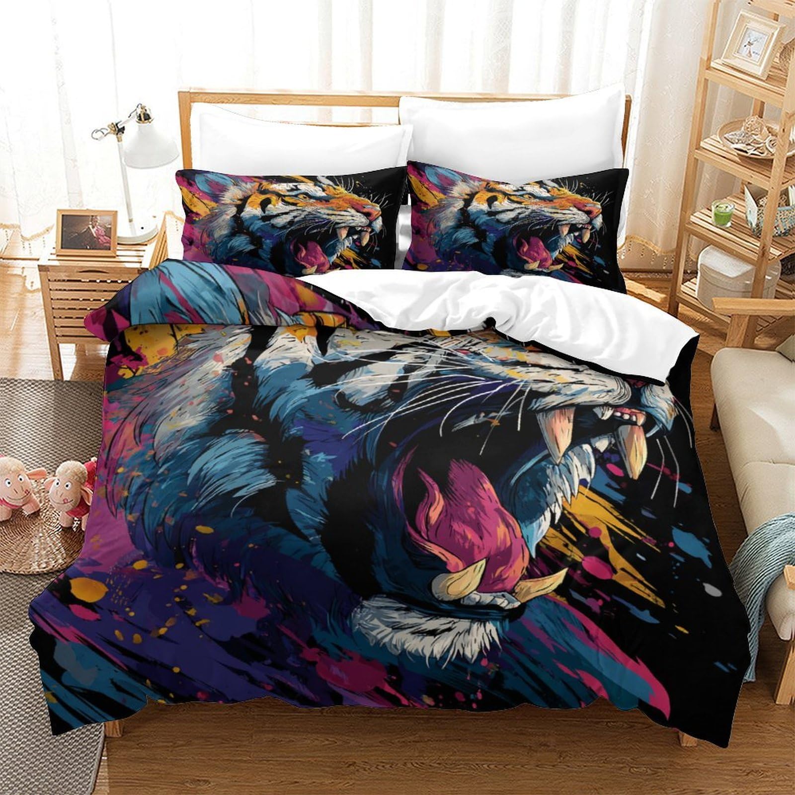 Tiger Imprimé 3D literie super douce pour grand lit king size 3 pces