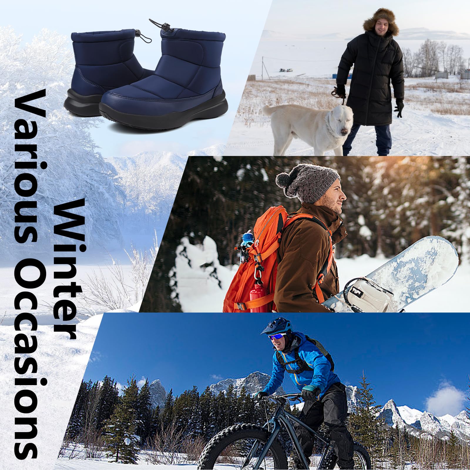 Hanani Stivali da Neve Uomo Invernali Stivaletti Foderato in Pelliccia Scarpe Comodo antiscivolo Caviglia Boots