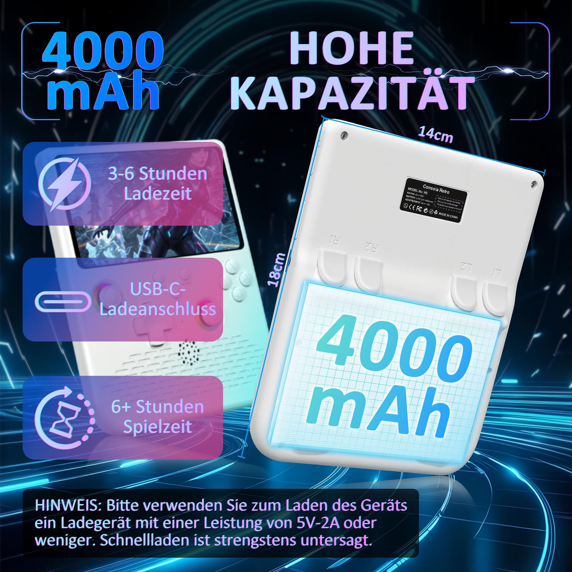 H5 Retro Handheld Spielkonsole, 256 G über 40.000 Spiele, 5-Zoll-IPS Retro Konsole, Linux-System, 4000-mAh-Akku, Unterstützt 34 Emulatoren,Tragbare Mini-Arcade(weiß)