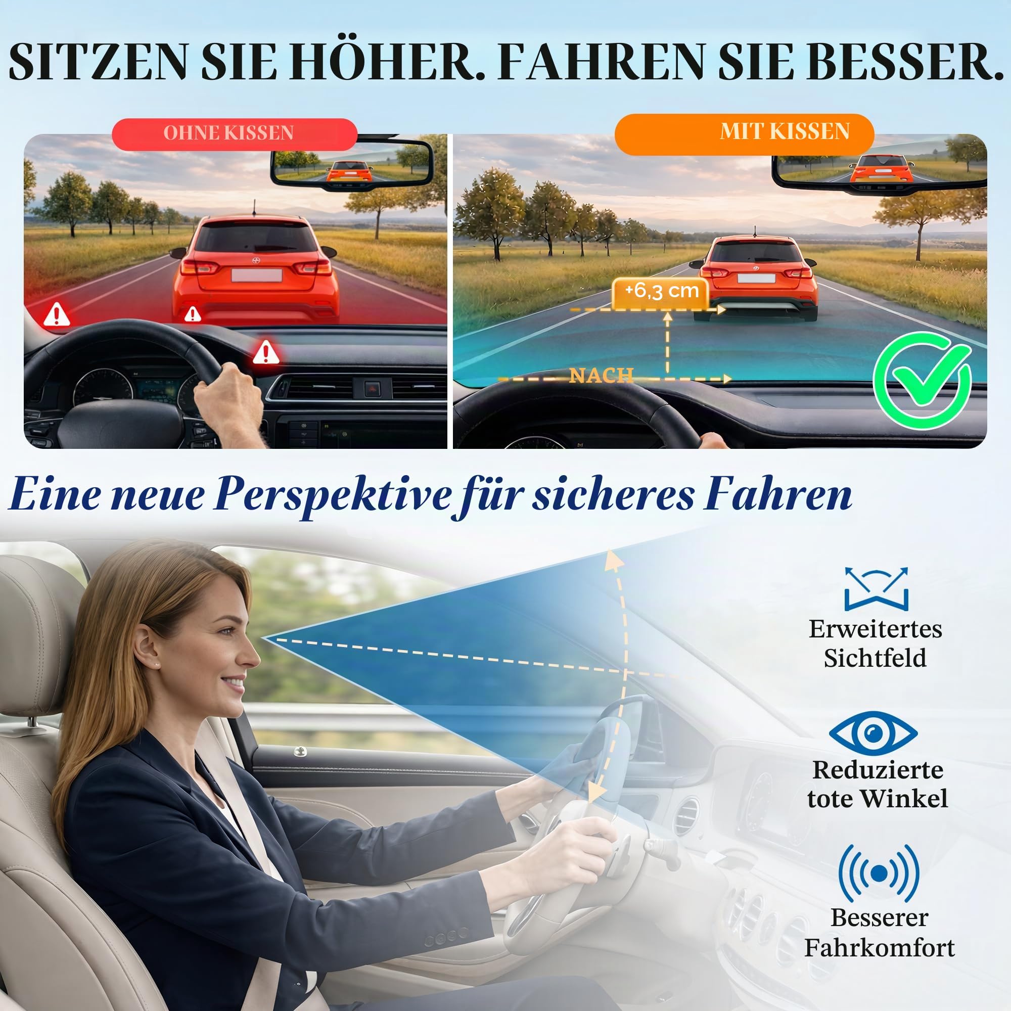 Lofty Aim Sitzkissen Auto, Komfort Memory-Schaum Autositzkissen – Linderung von Ischias- und Rückenschmerzen, Autositzkissen für Autositz, Fahrer, Bürostuhl, Rollstuhl (Schwarz)