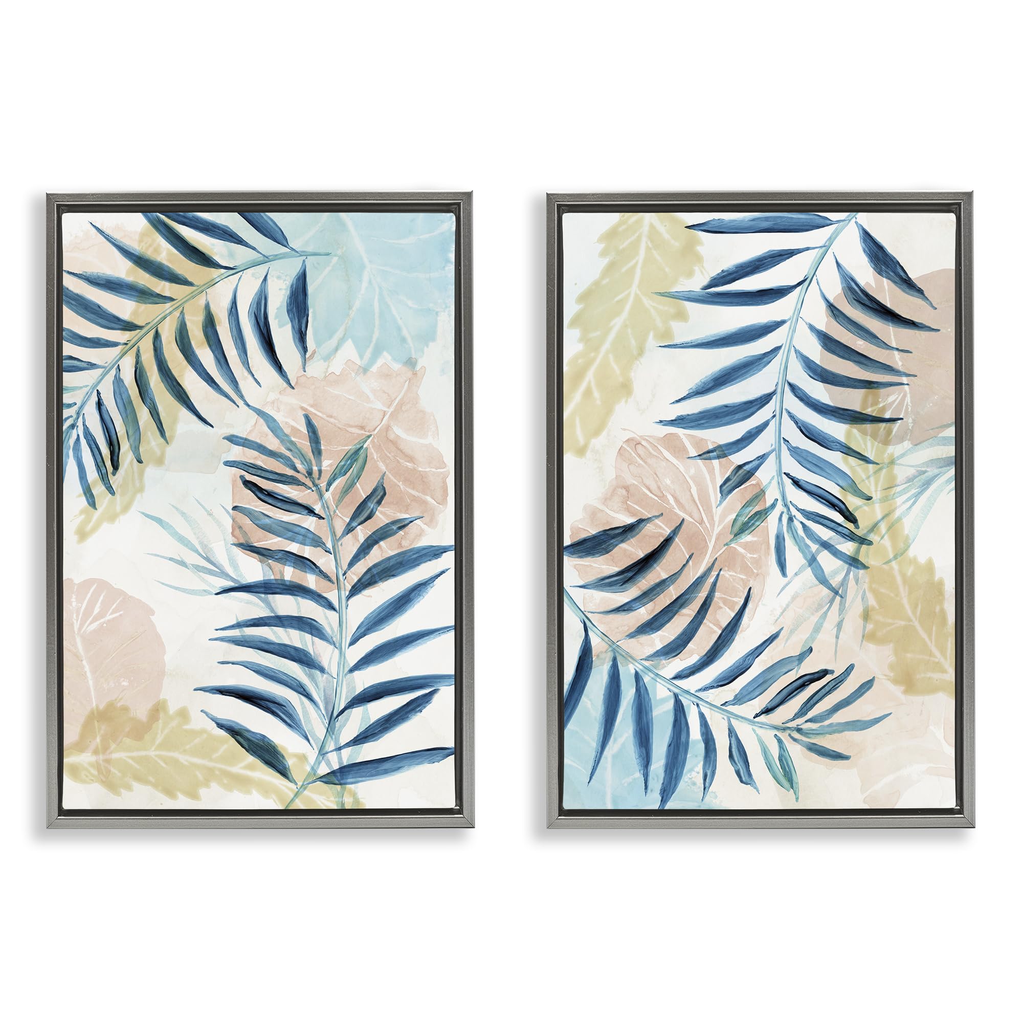 Stupell Industries Pastel Blue Palm Fronds 'Pastel & Blue Palm Fronds', 2Pc Floating Frame Art Set 2, Gray, 21 X 31 Inches, Easy To Hang And Sturdy, Made In Usa, By Nan