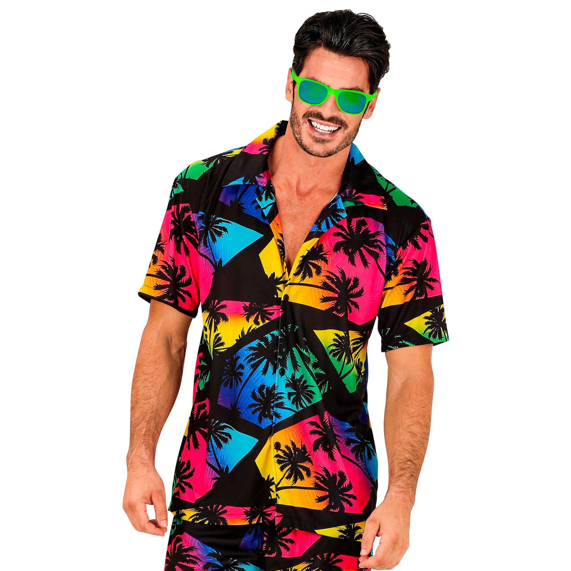 W WIDMANN MILANO Party Fashion - Summer Party Shirt for Men, Palm Trees, Hawaiian, 80s, Festivals, Shows, Carnival, Theme Parties, Size L/XL, Multicolored