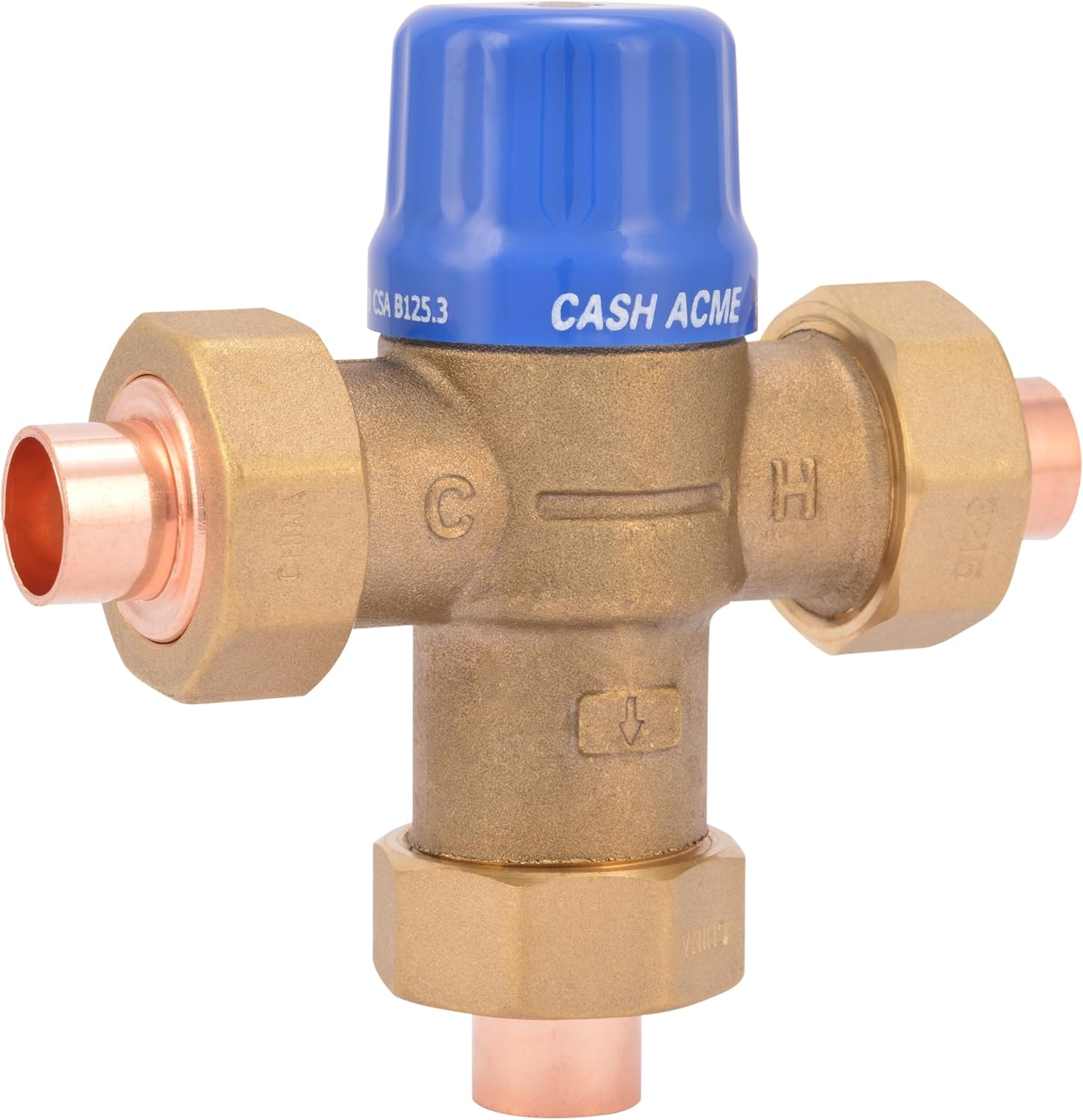 Cash Acme 3/4 Inch HG110-D Sweat Thermostatic Mixing Valve with Barb Connections and Integral Checks, Brass Plumbing Fitting, 24502