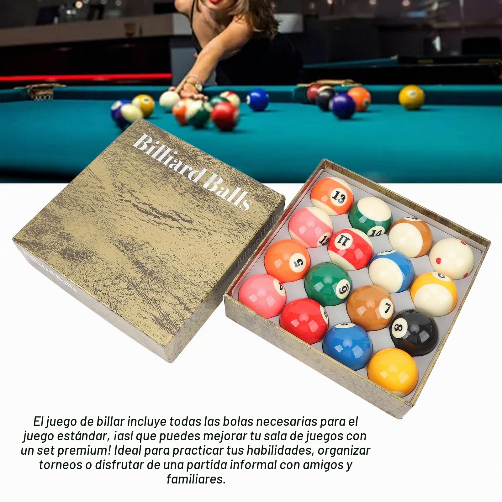 Bolas de Billar de Resina 16 Juego de Bolas Billar Americano de 57,2 mm Spots and Stripes para Competición y Ocio, Puede Dar como Regalo a Amigos y Aficionados