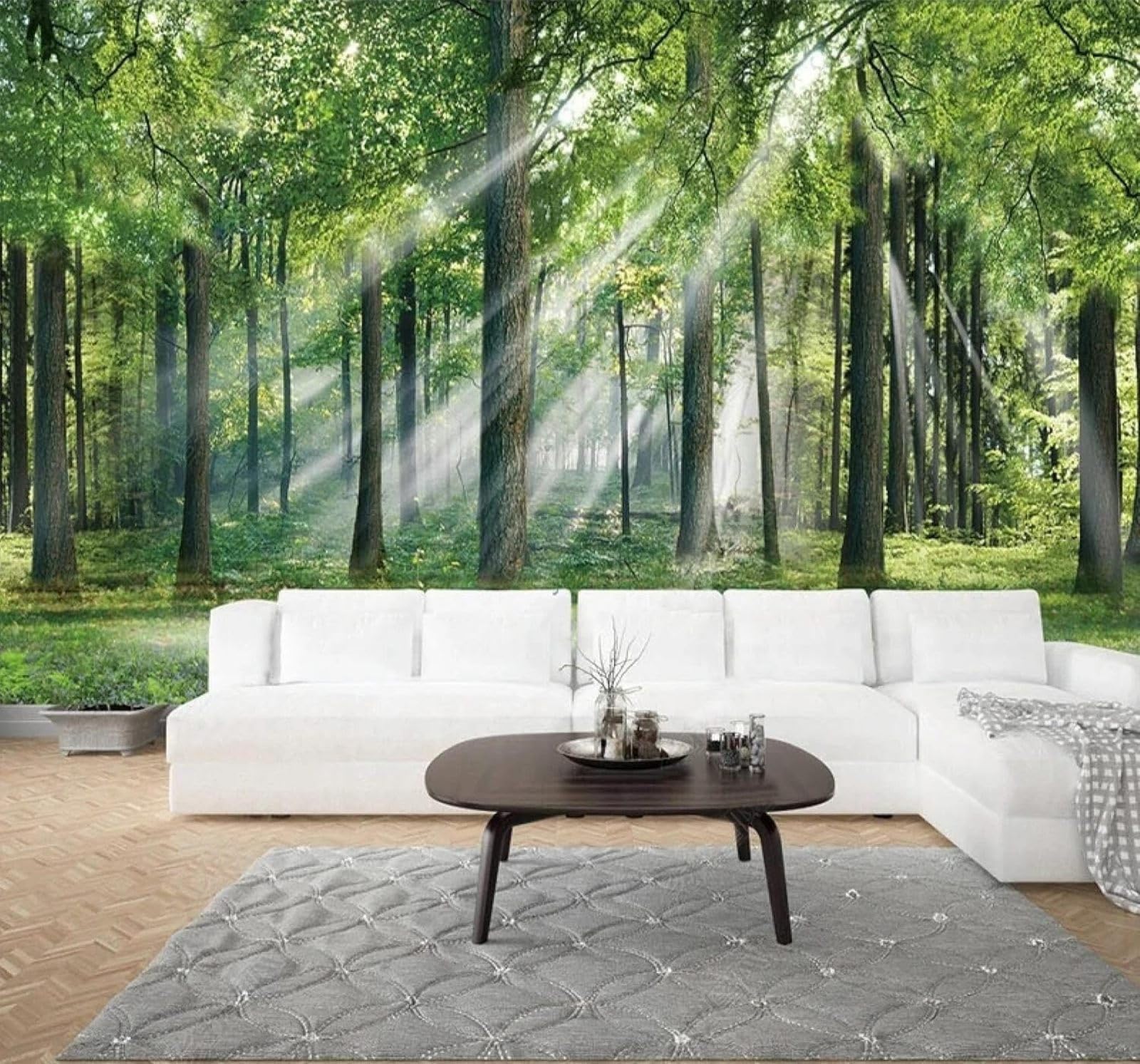Xlming 430Cm×300Cm(B×H) Sunlight Fresh Green Forest Landscape 3D Wallpaper Luxury Silk Study Dining Feature Sofa Grey Bedroom Living Room Tv Decorative Wall-430Cm×300Cm