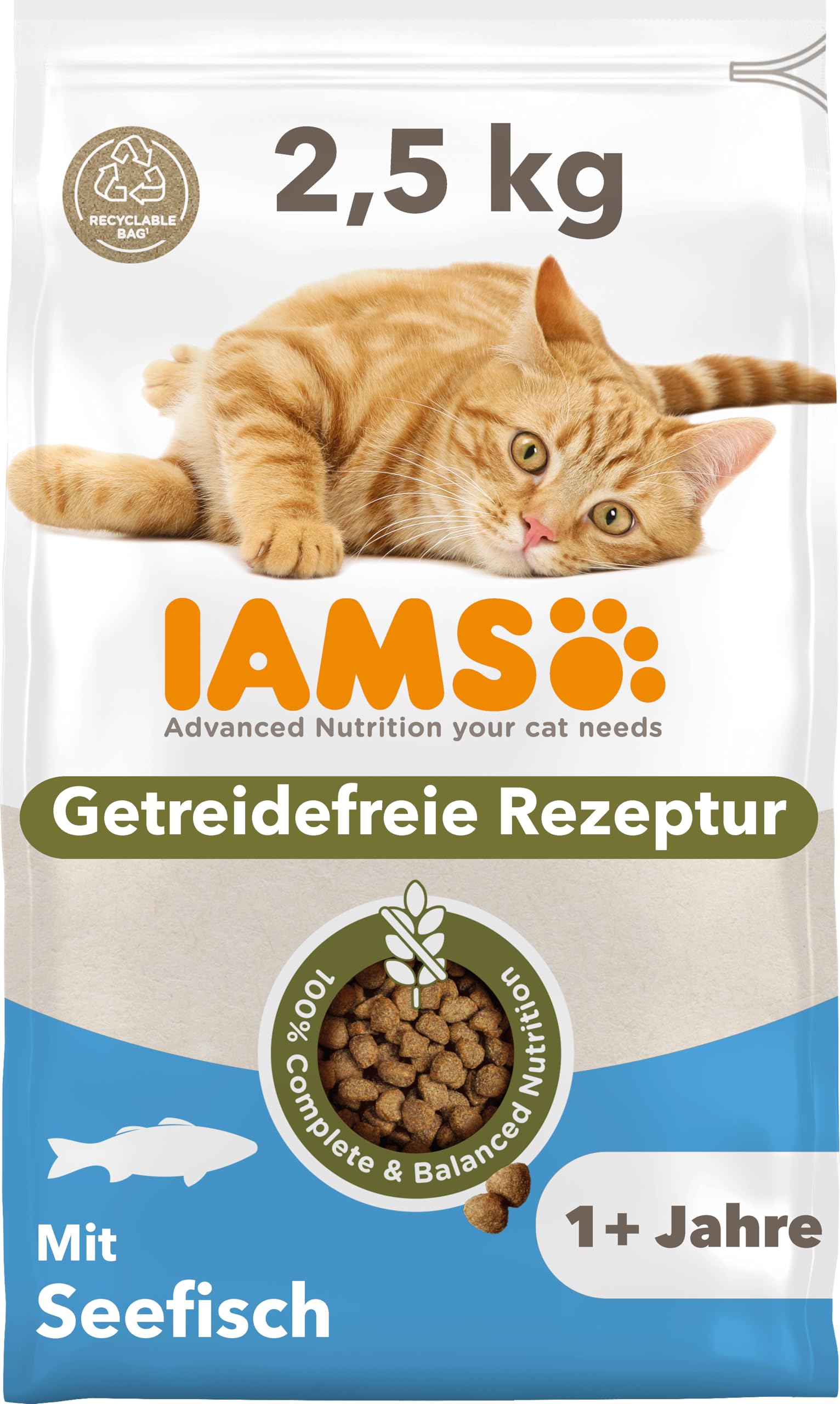 IAMS Katzenfutter trocken getreidefrei mit Fisch - Trockenfutter ohne Getreide für Katzen ab 1 Jahr, 2,5 kg