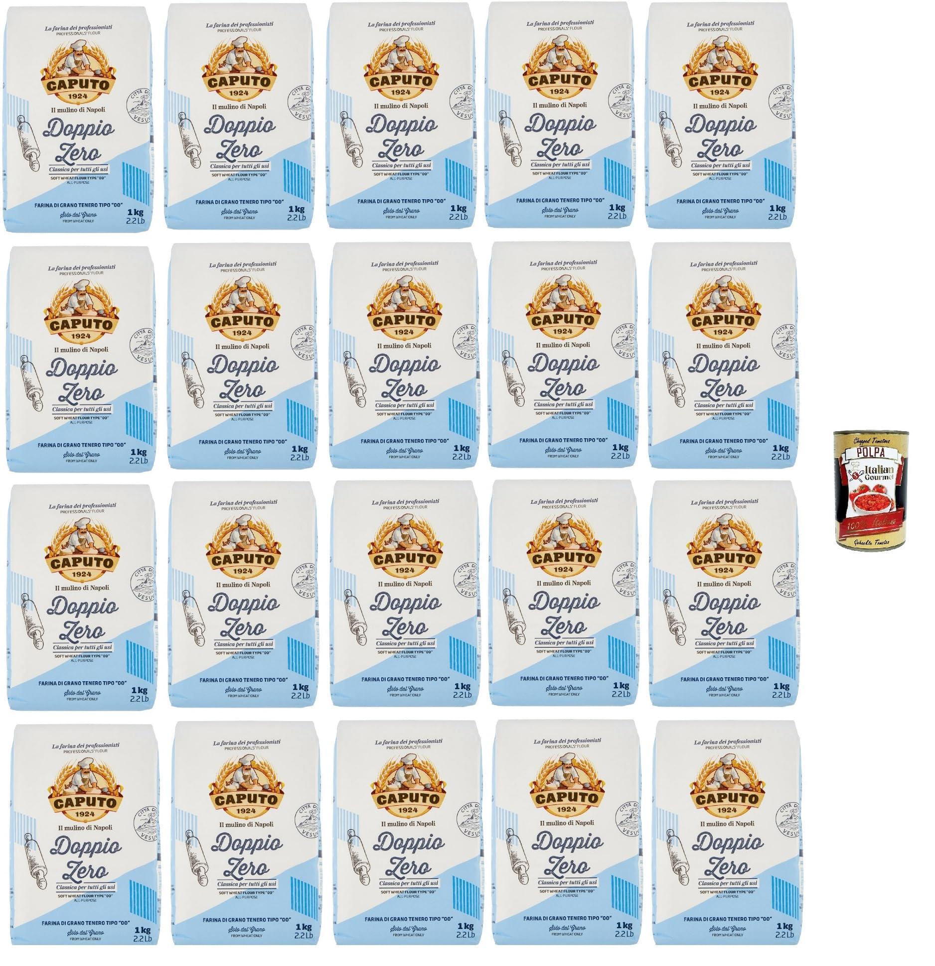 Italian Gourmet bundle für Caputo Doppio Zero Mehl Typ 00 20x1kg, Weizenmehl für Pizza, Brot, Focaccia & Pasta, Profiqualität aus Neapel + Italian Gourmet polpa