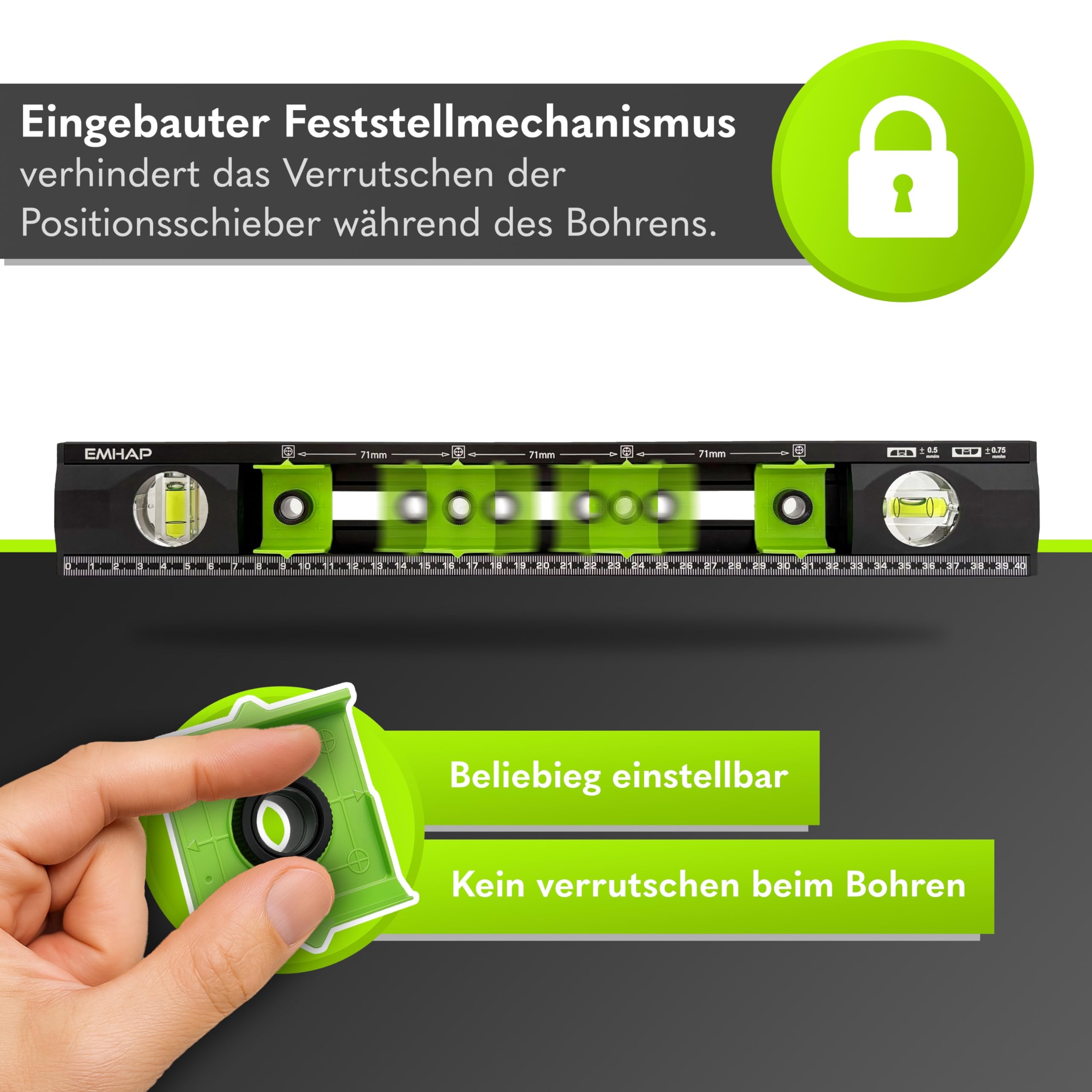 Nivel de burbuja con plantilla de perforación para enchufes, diámetro de 6 mm, nivel de burbuja de electricista 2.0 como guía de perforación precisa y plantilla de enchufes, ideal para brocas