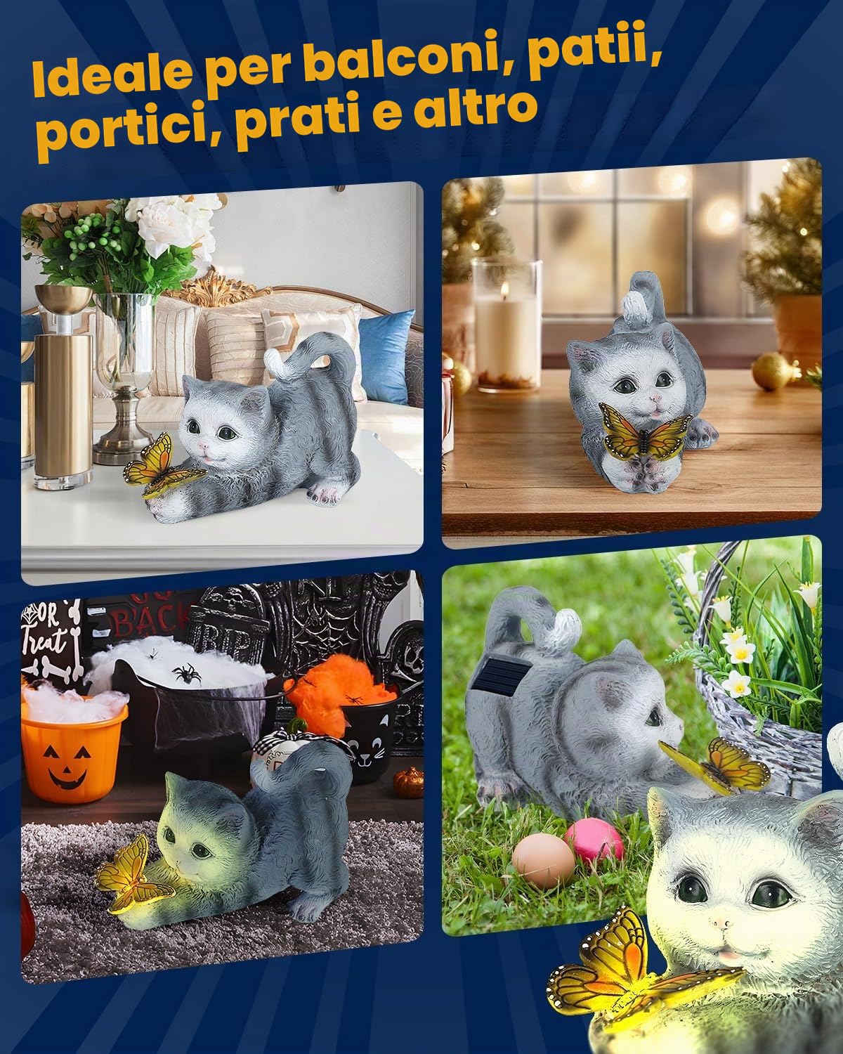 Pawfly Statue Solari da Giardino con Lanterna Integrata Statua Felino da Esterno Lampada Decorativa in Resina Luci Esterne per Balcone Terrazzo Giardino e Cortile