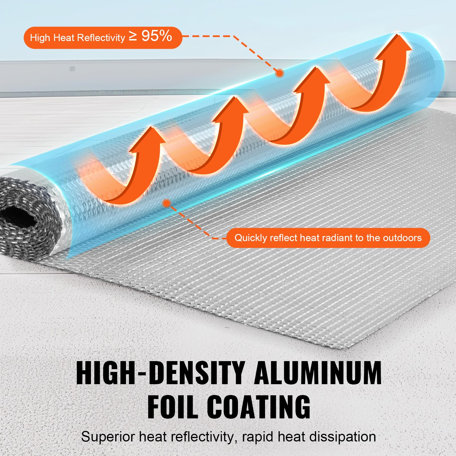 VEVOR Rotolo di Isolamento Riflettente Doppio, Barriera Radiante con Anima in Schiuma, 122 cm x 304 cm, Scudo Riflettente del Calore in Schiuma EPE Alluminio Bifacciale, per Finestra Tetto Camper
