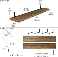 Vista 3 de Wallniture Forte Estantes flotantes de pared de 60 x 11.5 pulgadas para decoración de dormitorio, incluye soportes de metal resistente con tablero