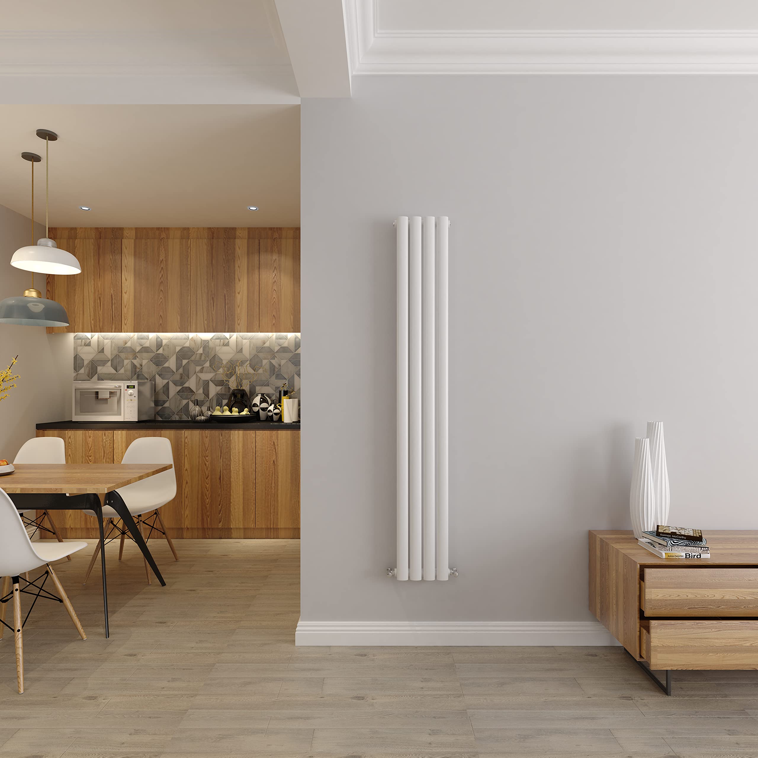 White Vertical Radiator Oval Single Panel Designer Tall Radiators 1600x236mm Central Heating Radiators