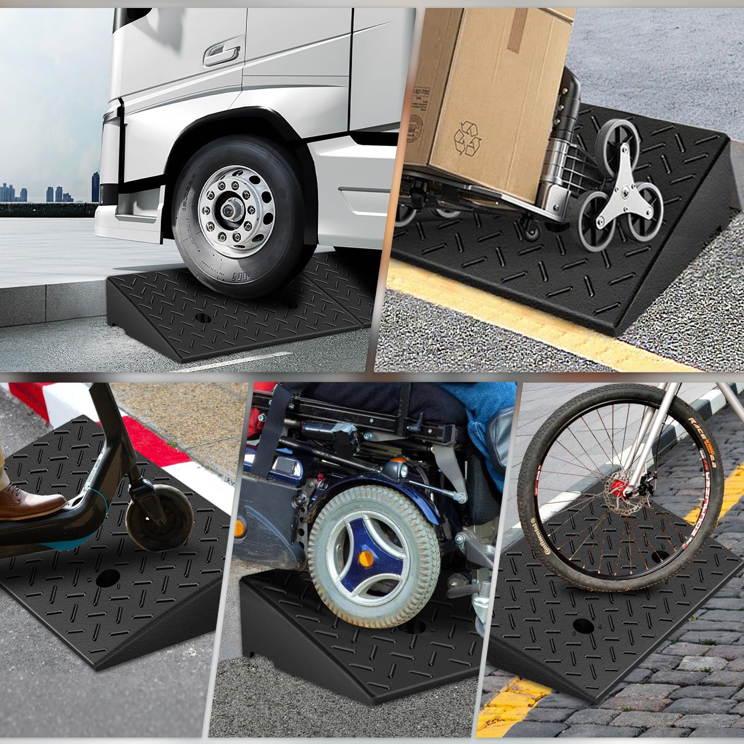 Rampa de acceso para automóviles de plástico de goma, muy resistente y antideslizante, superficie estructurada con relieve antideslizante, incluye tornillos de fijación, aprox. 49 × 30 × 11 cm
