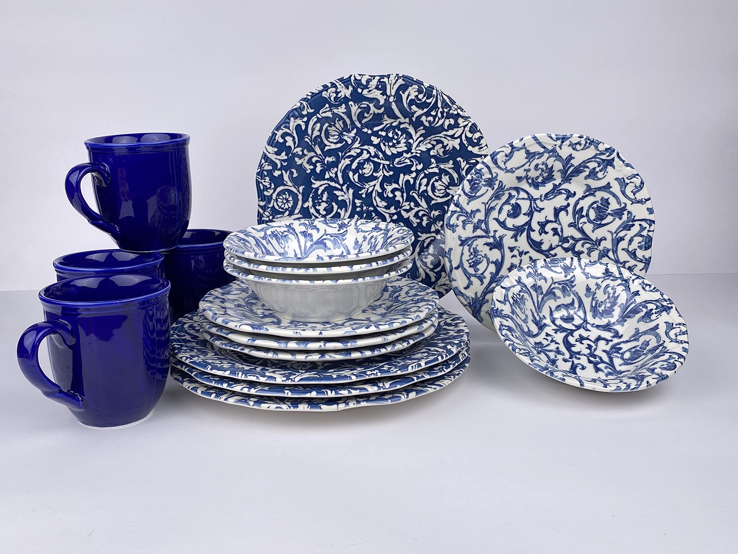 Orchid Porser 16Pcs Dinner Set | Porcelain Plates, Bowls, Spoons | Comfortable Handling | Perfect for Family Everyday Use, and Family Get- Together, Restaurant, Banquet and More. (Blue)
